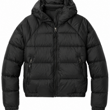 Black Quilted Hooded Puffer Jacket with Full-Zip