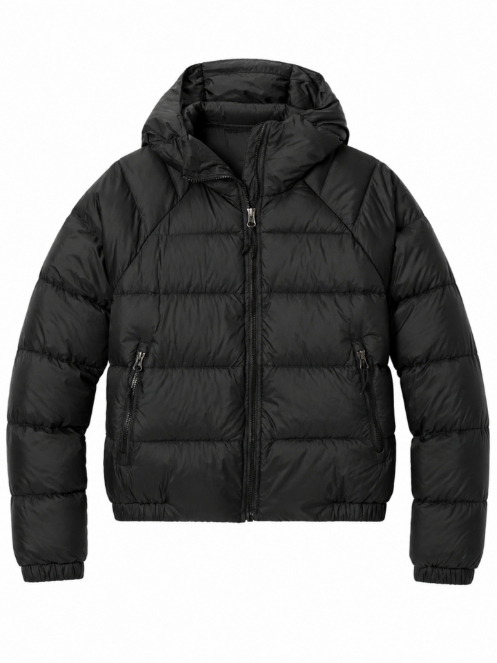 Black Quilted Hooded Puffer Jacket with Full-Zip