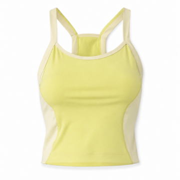 Pale Yellow Racerback Tank Top with Cream Side Panels