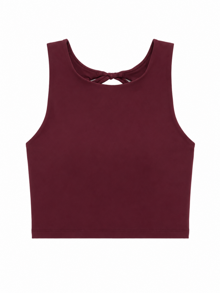 Burgundy High Neck Sleeveless Crop Top