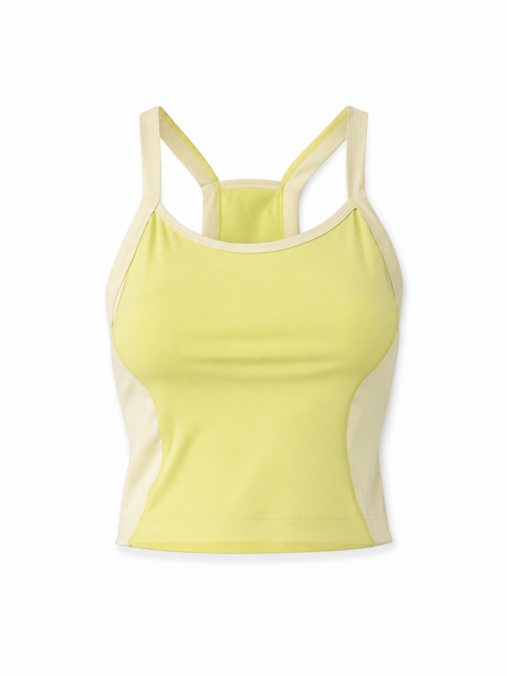 Pale Yellow Racerback Tank Top with Cream Side Panels