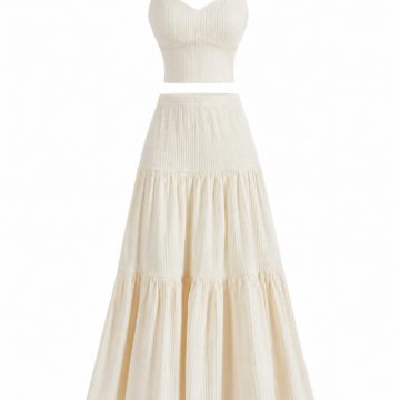 Cream Ribbed Cropped Camisole Top and Tiered Maxi Skirt Two-Piece Set