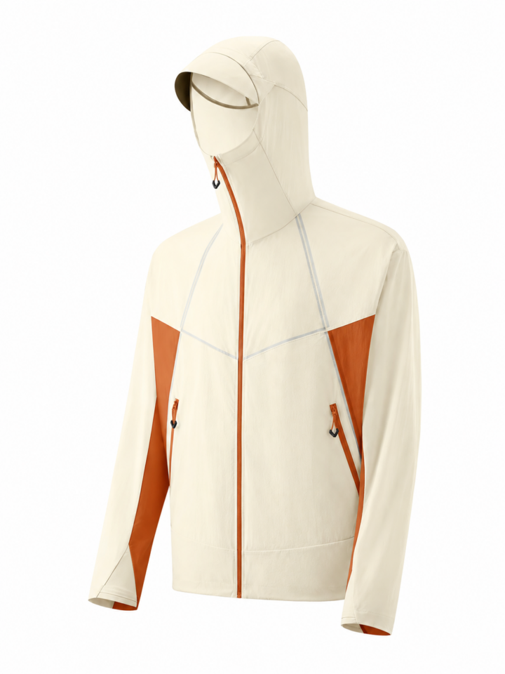 Off-White and Rust-Orange Hooded Windbreaker Jacket