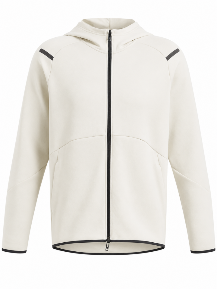 Off-White Full-Zip Hoodie with Black Contrast Trim