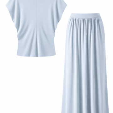 Light Blue Relaxed Top and Elastic Waist Maxi Skirt Two-Piece Set