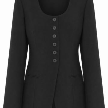 Black Tailored Blazer with Scoop Neckline and Five-Button Front