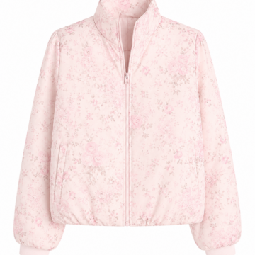 Light Pink Pastel Floral Zip-Up Jacket with Mock Neck