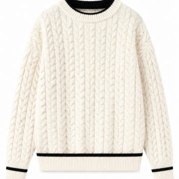 Cream Cable Knit Sweater with Black Trim