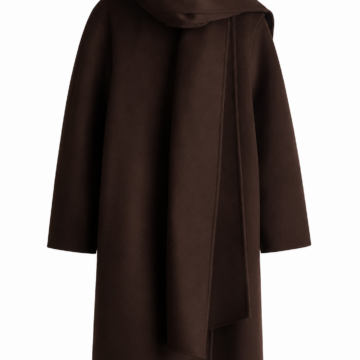 Dark Brown Longline Drapey Coat with Cowl Neck