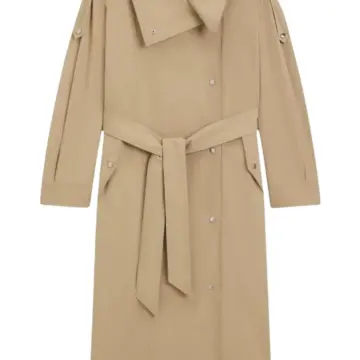 Beige Relaxed Longline Trench Coat with Self-Tie Belt