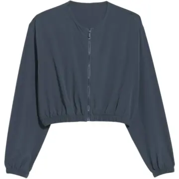 Dark Blue-Grey Cropped Zip-Up Jacket