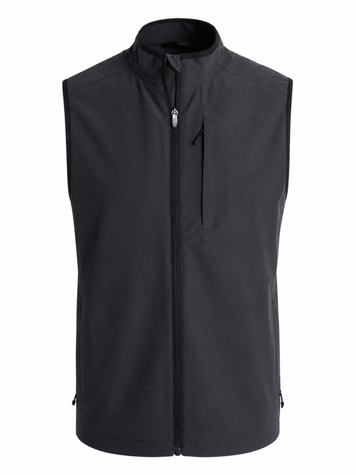 Black Sleeveless Stand Collar Zip Vest