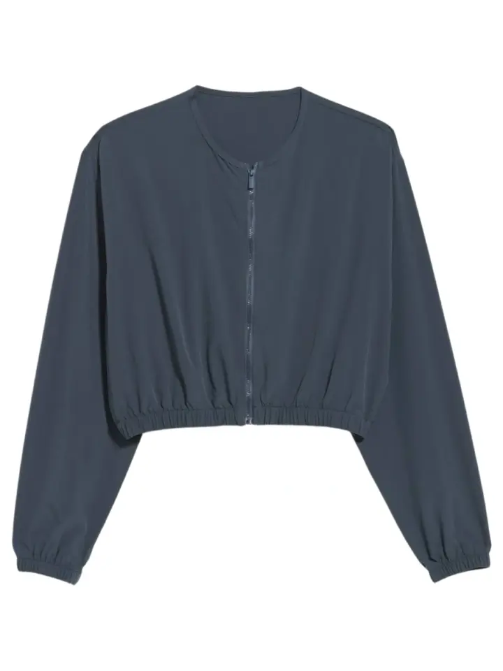 Dark Blue-Grey Cropped Zip-Up Jacket
