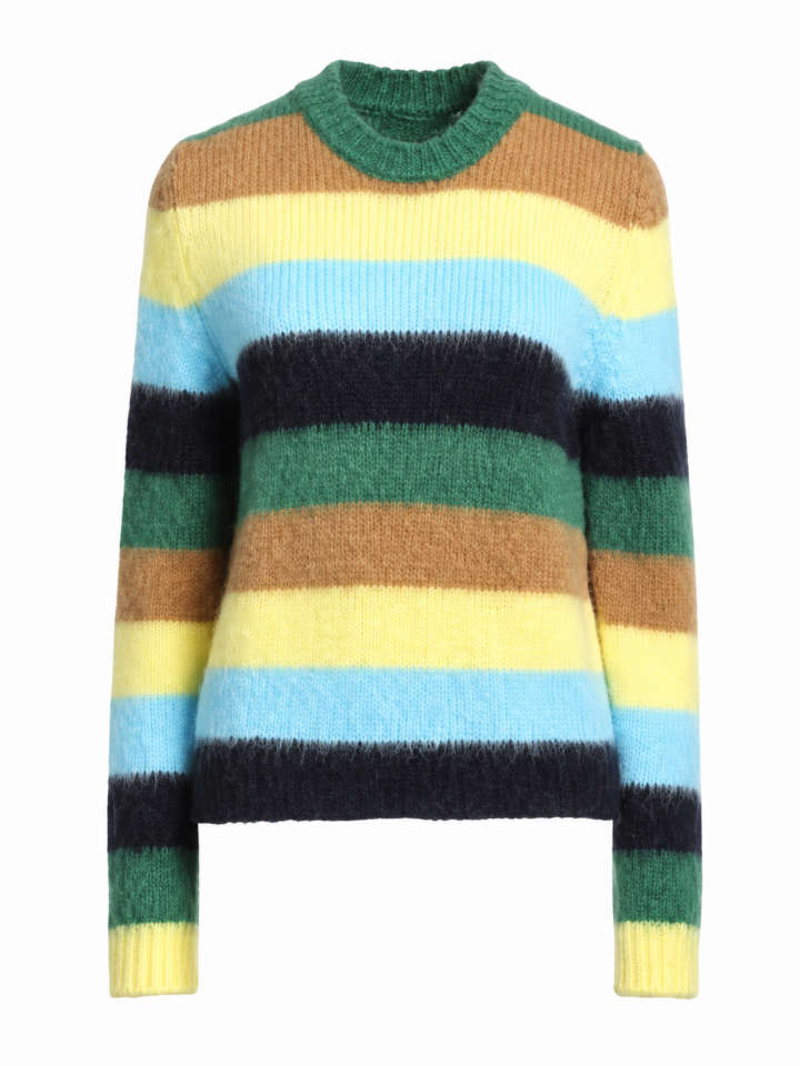 Multicolor Stripe Fuzzy Crew Neck Sweater
