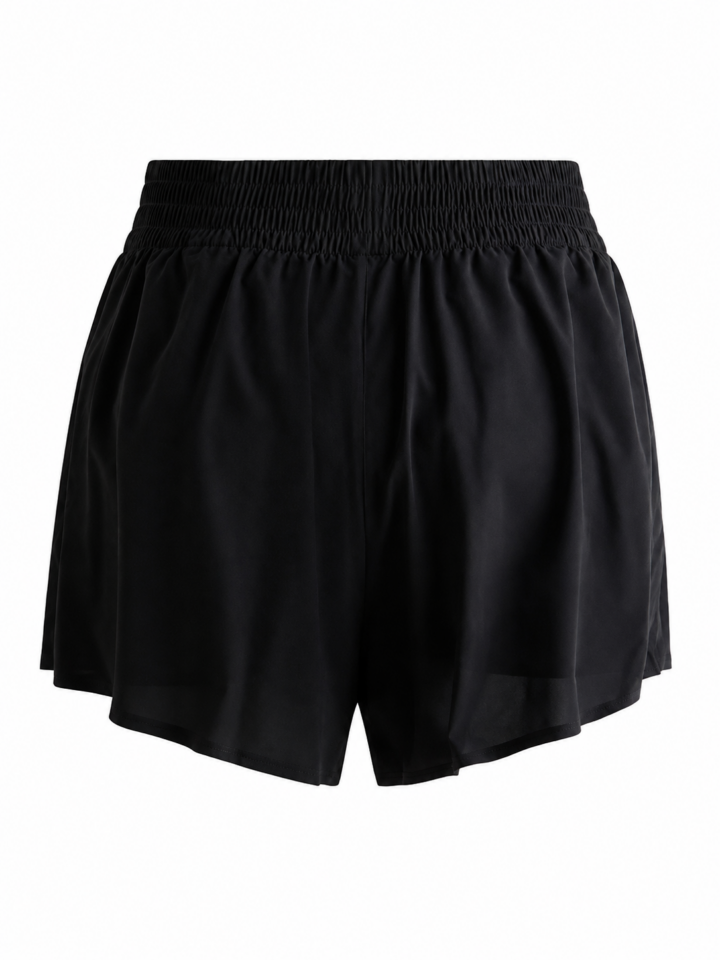 Black Wide Smocked Waist Shorts