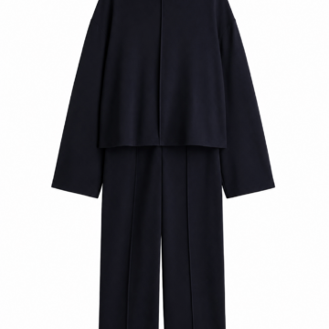 Black Boxy Top and Straight-Leg Pants Two-Piece Set