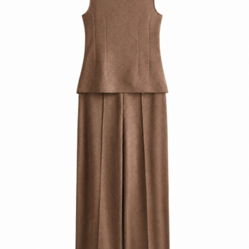 Brown Sleeveless Mock Neck Top and Wide-Leg Trouser Set