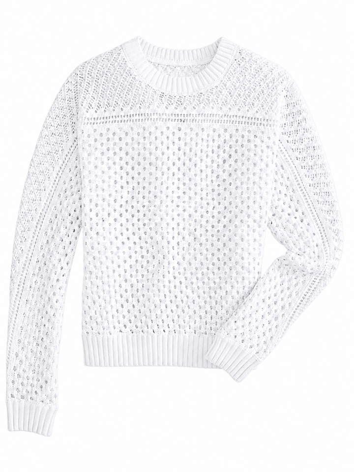 White Open-Knit Eyelet Detail Sweater
