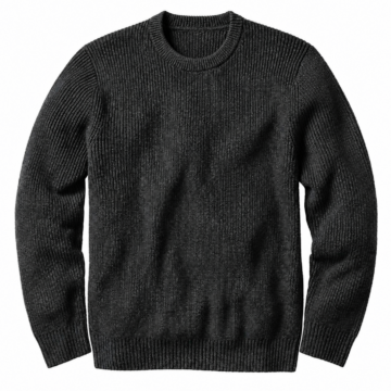 Dark Charcoal Grey Ribbed Crew Neck Knit Sweater