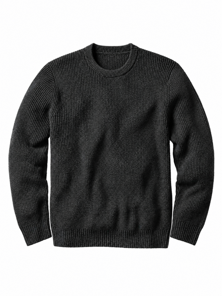 Dark Charcoal Grey Ribbed Crew Neck Knit Sweater
