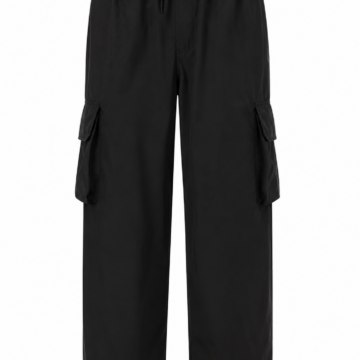 Black Relaxed Wide-Leg Cargo Pants with Drawstring Waist