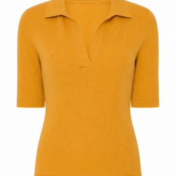 Mustard Yellow Ribbed Johnny Collar Short Sleeve Polo Top