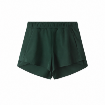 Dark Green Flared Shorts with Pleated Flutter Hem