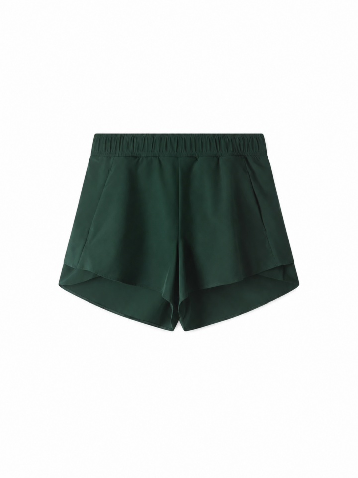 Dark Green Flared Shorts with Pleated Flutter Hem
