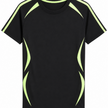 Black Short-Sleeve Active T-Shirt with Neon Yellow-Green Panels