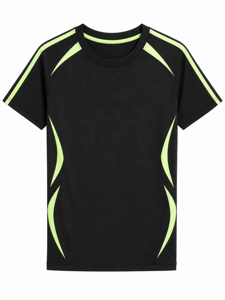 Black Short-Sleeve Active T-Shirt with Neon Yellow-Green Panels