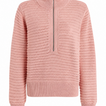 Pink Half-Zip Pullover Sweater with Mock Neck