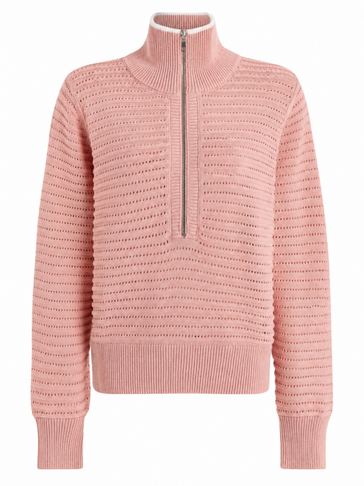 Pink Half-Zip Pullover Sweater with Mock Neck