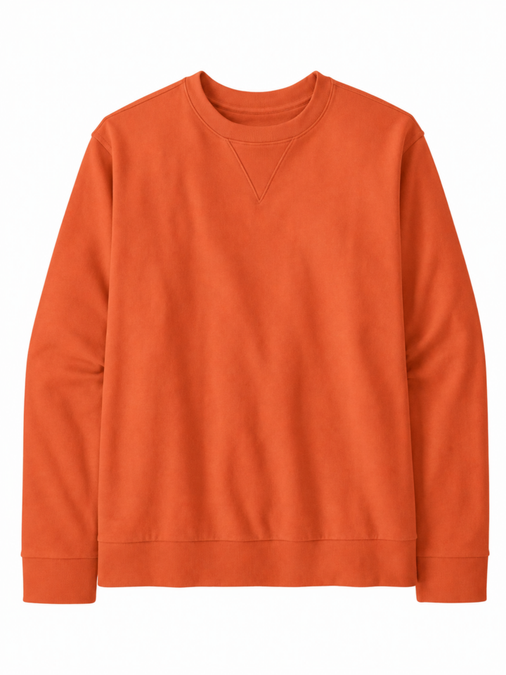 Solid Orange Long-Sleeve Crewneck Sweatshirt with Relaxed Fit