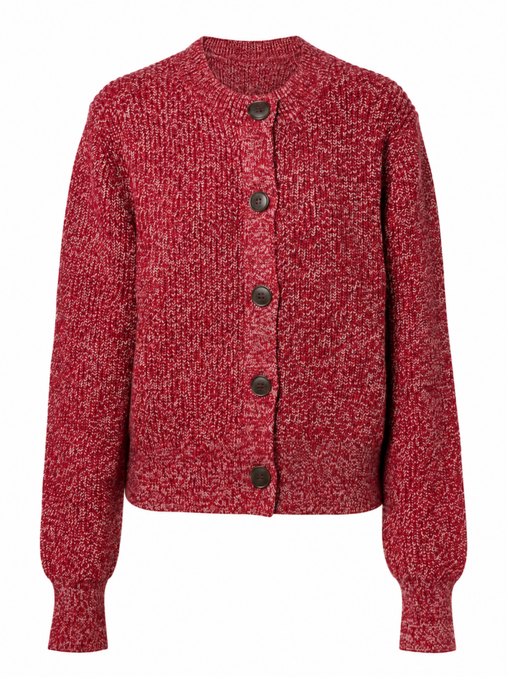 Deep Red Marled Knit Cardigan