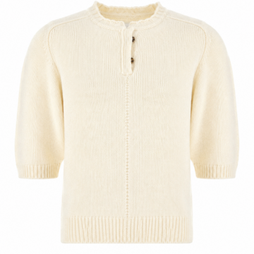 Cream Short-Sleeve Henley Knit Top
