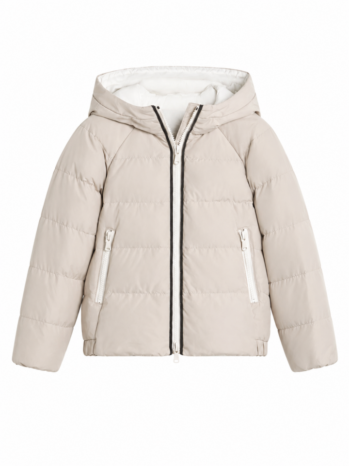 Light Beige Hooded Quilted Puffer Jacket