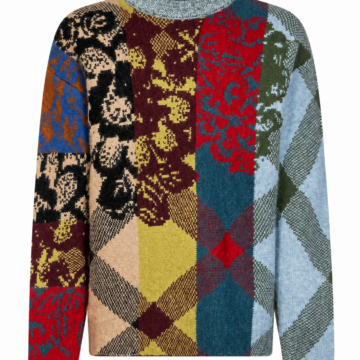 Multicolor Patchwork Jacquard Argyle Long Sleeve Pullover Sweater