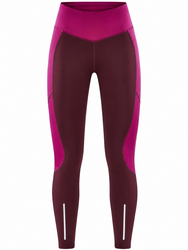 High-Waisted Color-Block Burgundy and Magenta Leggings