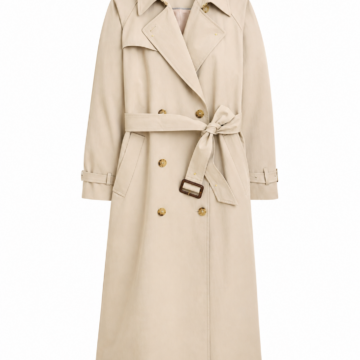 Light Beige Longline Double-Breasted Trench Coat with Belt