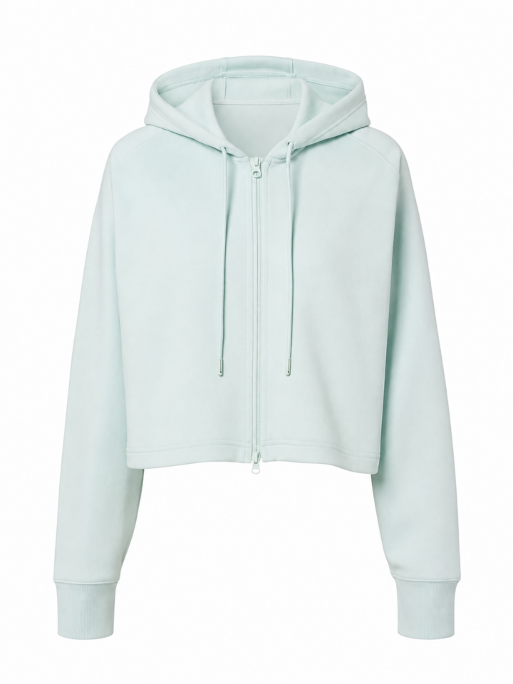 Light Mint Green Cropped Zip-Up Hoodie