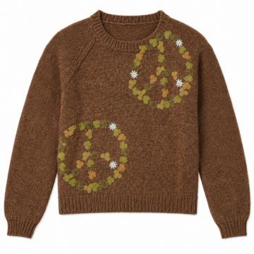 Brown Crewneck Sweater with Floral Appliqué Circles