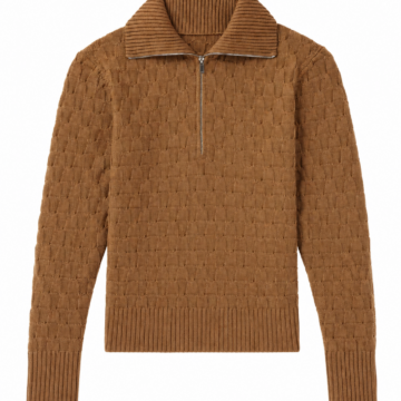 Brown Quarter Zip Basketweave Textured Pullover Sweater
