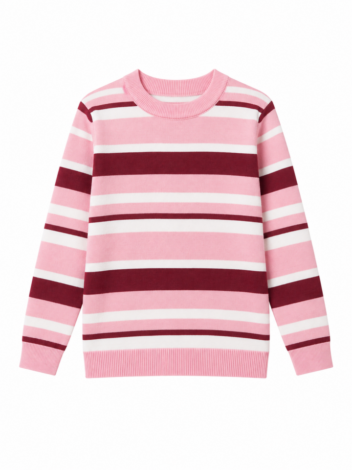 Multicolor Striped Relaxed Fit Crew Neck Sweater