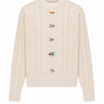Cream Cable Knit Sweater with Embroidered Insect Motifs