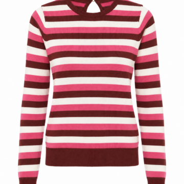 Pink White and Brown Striped Knit Sweater with Keyhole
