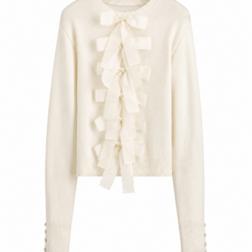 Cream Ribbed Knit Cardigan Sweater with Bows