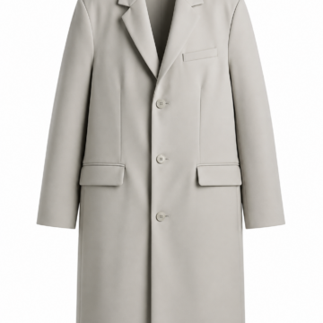 Light Grey Relaxed Fit Long Coat with Notch Lapels