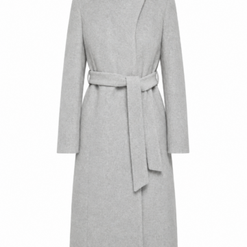 Light Heather Grey Wrap Coat with Self-Tie Belt