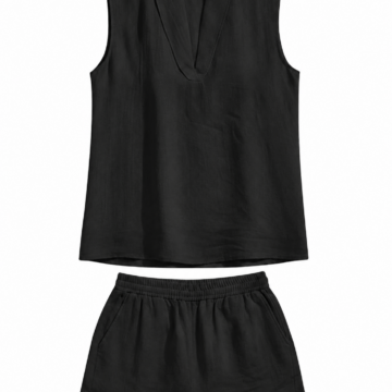 Black Sleeveless V-Neck Crop Top and Shorts Set