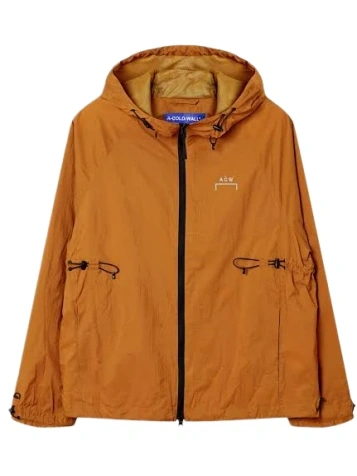 Burnt Orange Hooded Windbreaker Jacket with Adjustable Drawcords